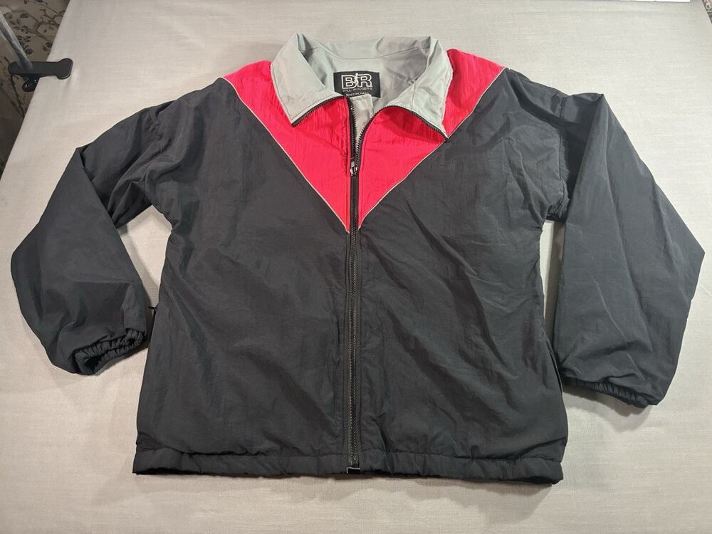 Vintage Bill Rodgers USA Made Running Jacket Men's Medium Black Pink Insulated